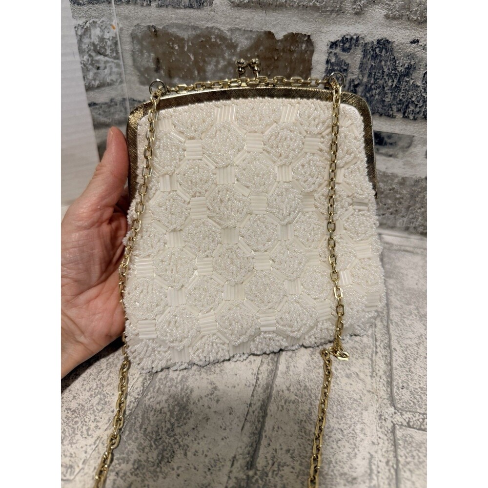 Vintage White Beaded Evening Bag Made In Hong Kong